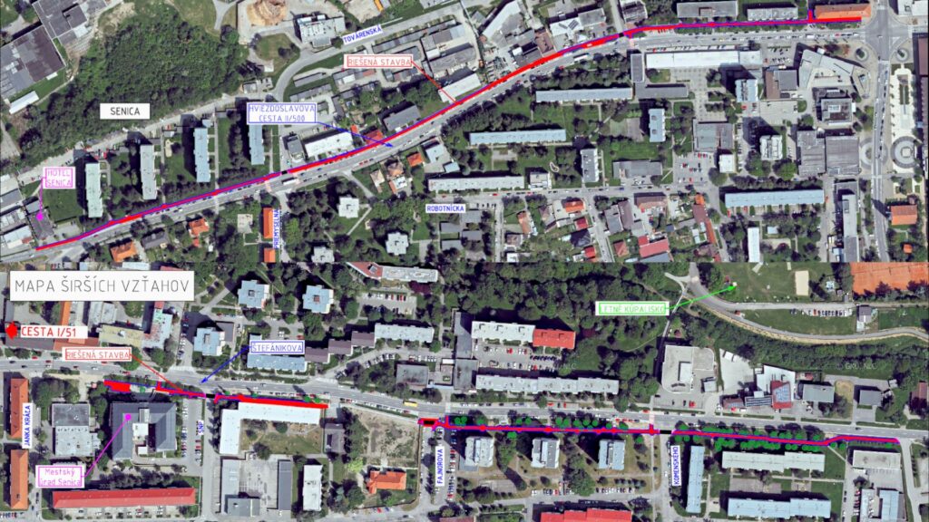 Senica vybuduje nové cyklotrasy - mapa Zdroj: Mesto Senica