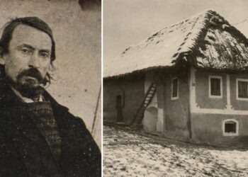 Samuel Jurkovič a jeho už neexistujúci rodný dom na fotografii jeho vnuka architekta D. S. Jurkoviča zdroj: Mesto Brezová pod Bradlom